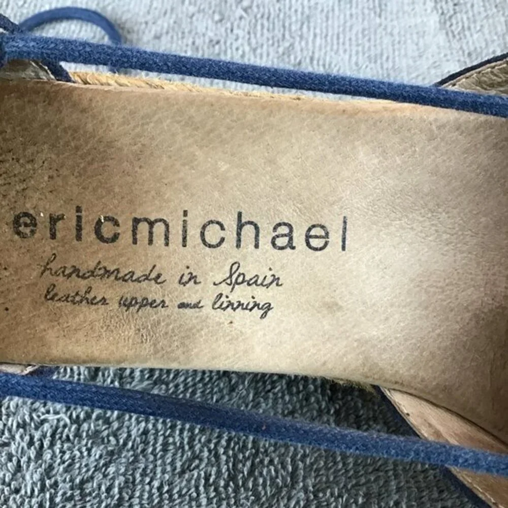 Eric Michael Handmade in Spain Sam Espadrilles Wedge Sandal Sz 38‎ Navy Blue